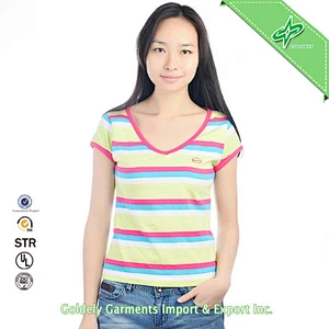 OEM Bulk Strip T Shirt For Ladies Summer Fashion Funny T Shirt For Women