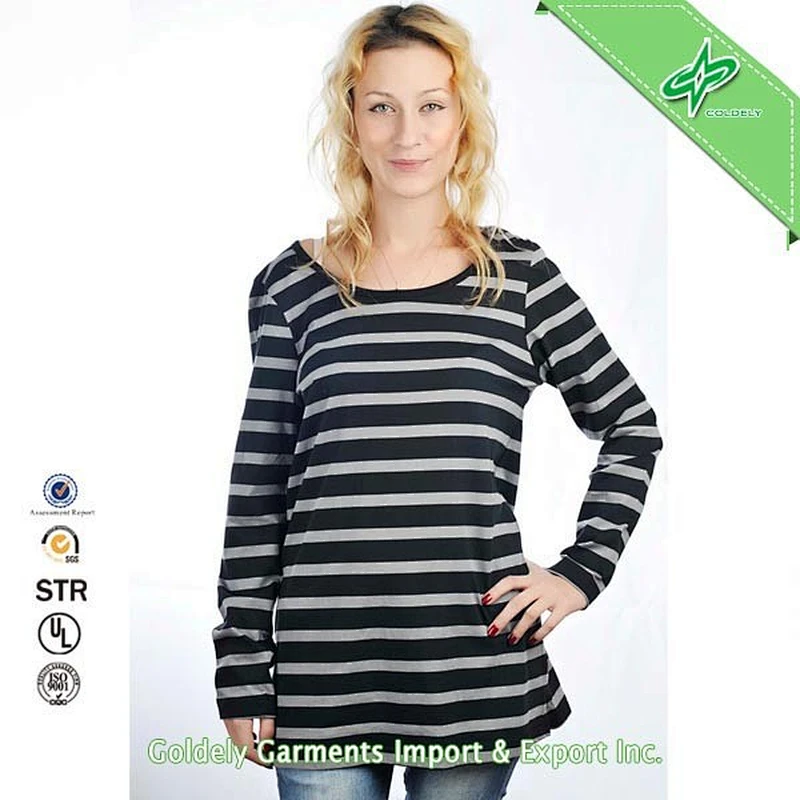2014new fashion women long sleeve strips t-shirt