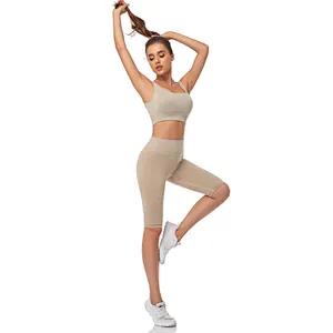 Private label workout sets sports bra leggings nylon spandex ribbed seamless yoga set