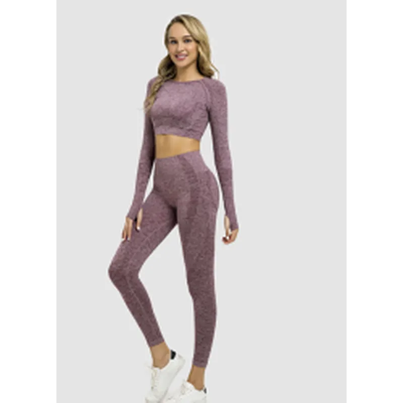 Amazon 2021 hot selling long sleeve seamless high waist sexy yoga sets women yoga high quality yoga suit sport wear