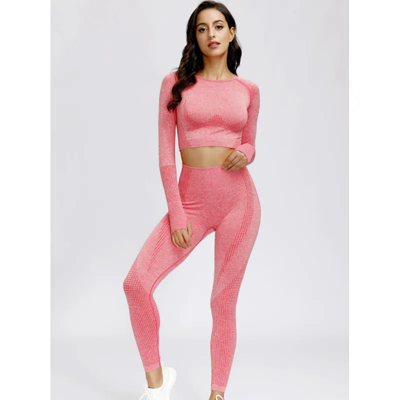 Amazon 2021 hot selling long sleeve seamless high waist sexy yoga sets women yoga high quality yoga suit sport wear