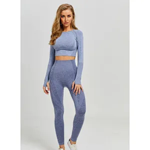Amazon 2021 hot selling long sleeve seamless high waist sexy yoga sets women yoga high quality yoga suit sport wear