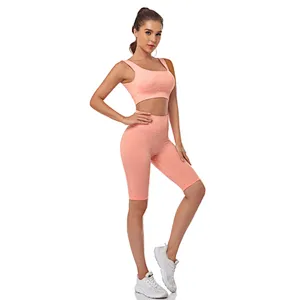 Private label workout sets sports bra leggings nylon spandex ribbed seamless yoga set