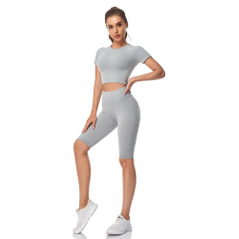 Private label workout sets sports bra leggings nylon spandex ribbed seamless yoga set