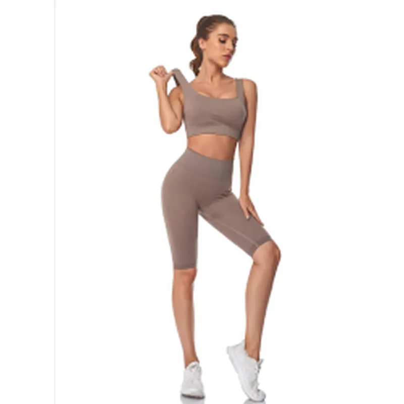 Private label workout sets sports bra leggings nylon spandex ribbed seamless yoga set