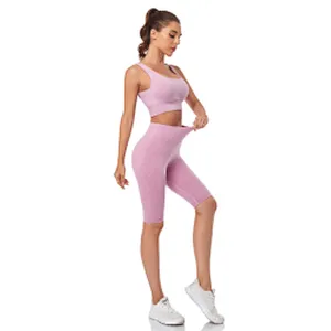 Private label workout sets sports bra leggings nylon spandex ribbed seamless yoga set