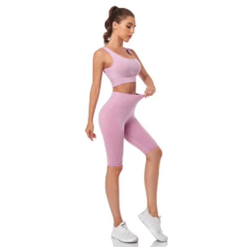 Private label workout sets sports bra leggings nylon spandex ribbed seamless yoga set