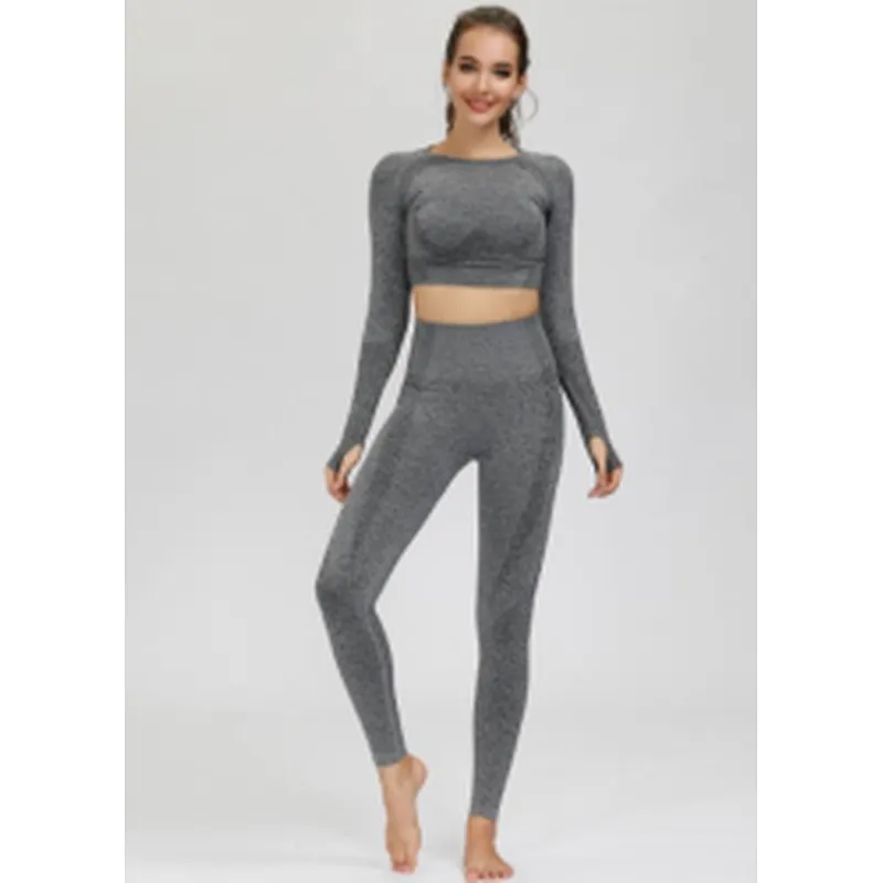 Amazon 2021 hot selling long sleeve seamless high waist sexy yoga sets women yoga high quality yoga suit sport wear