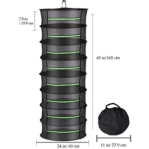 Garden Indoor 2ft Zipper Velcro Plant Drying Rack Net W/Green Hanging Mesh Dry Net 8 Layer Herb Drying Rack