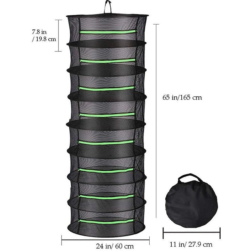 Garden Indoor 2ft Zipper Velcro Plant Drying Rack Net W/Green Hanging Mesh Dry Net 8 Layer Herb Drying Rack