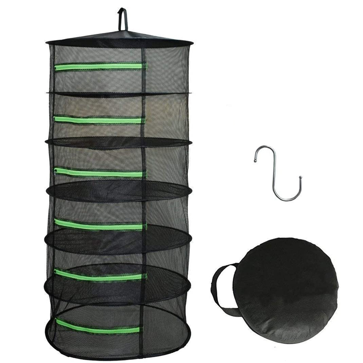 High Quality 4 layer 6 Layer 8 Layer Green Zipper Black Mesh Hanging Drying Net Herb Drying  Rack Net
