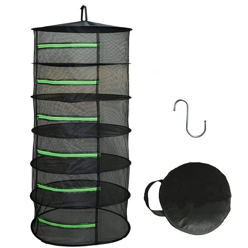 High Quality 4 layer 6 Layer 8 Layer Green Zipper Black Mesh Hanging Drying Net Herb Drying  Rack Net