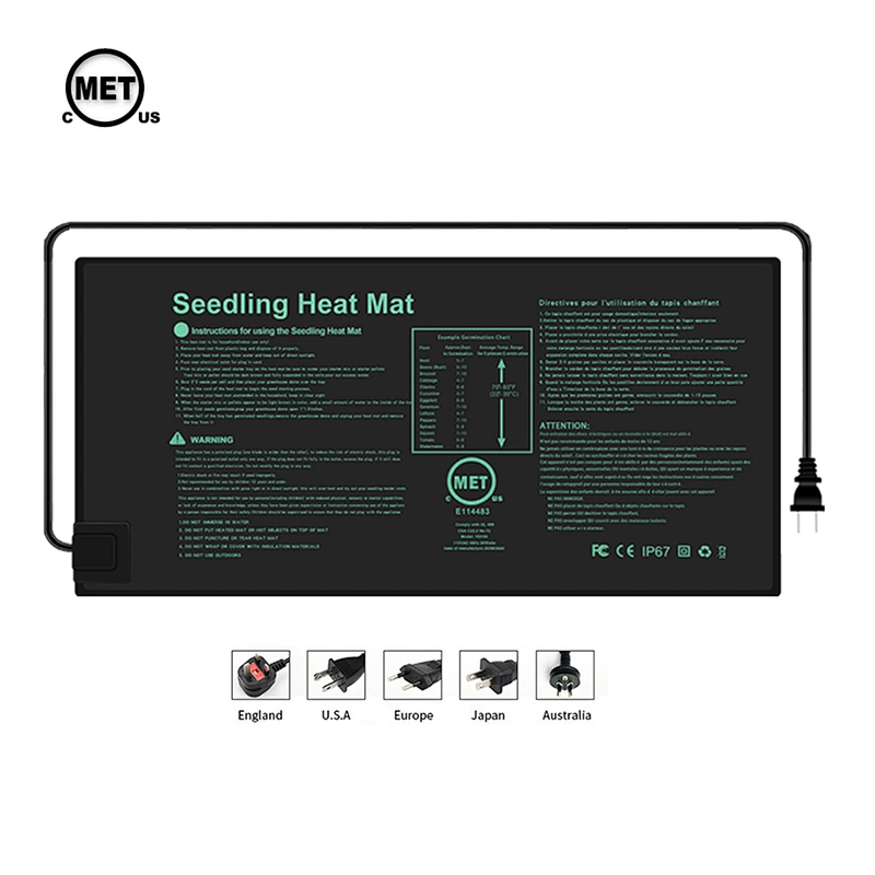 PVC Seedling Heat Mat 20w 46w 105w Durable Waterproof 20 x 20 inch 120v 240V Heat Mat Seed MET