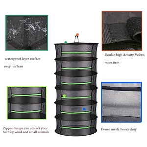 High Quality 4 layer 6 Layer 8 Layer Green Zipper Black Mesh Hanging Drying Net Herb Drying  Rack Net