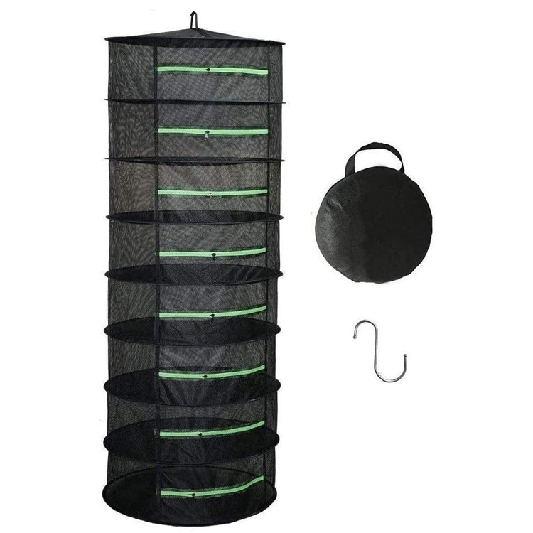 Garden Indoor 2ft Zipper Velcro Plant Drying Rack Net W/Green Hanging Mesh Dry Net 8 Layer Herb Drying Rack