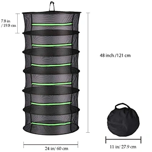 High Quality 4 layer 6 Layer 8 Layer Green Zipper Black Mesh Hanging Drying Net Herb Drying  Rack Net