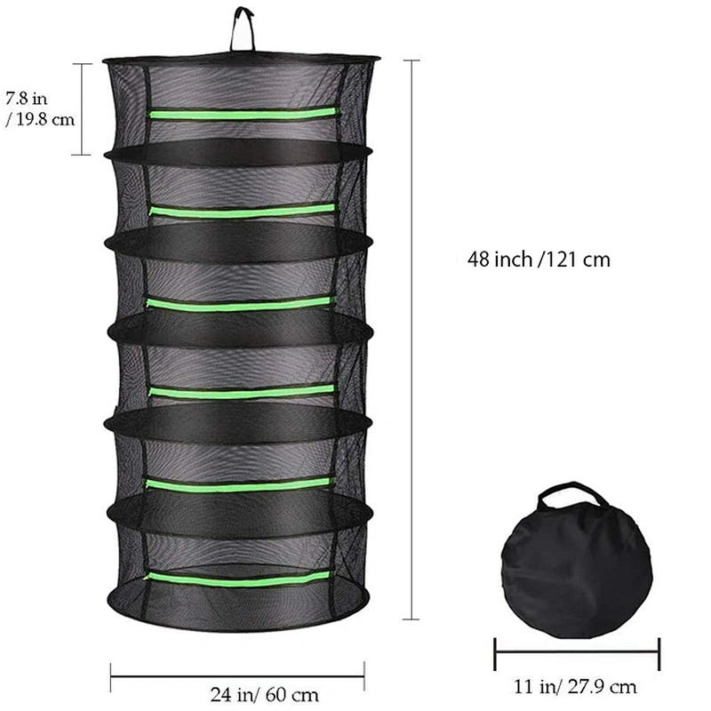 High Quality 4 layer 6 Layer 8 Layer Green Zipper Black Mesh Hanging Drying Net Herb Drying  Rack Net
