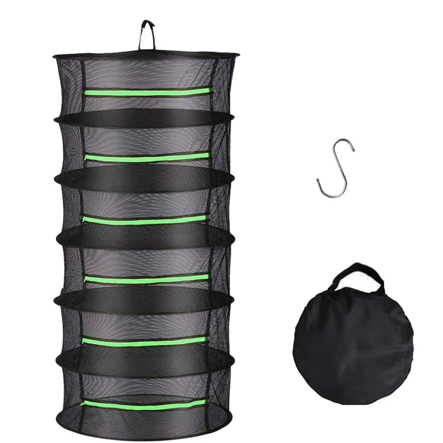 Garden Indoor 2ft Plant Drying Rack Net Hanging Mesh Dry Net W/Green Zipper Velcro 4 Layer Herb Drying Rack
