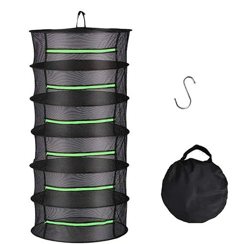 Garden Indoor 2ft Plant Drying Rack Net Hanging Mesh Dry Net W/Green Zipper Velcro 4 Layer Herb Drying Rack