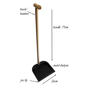 cleaning  metal dustpan with broom