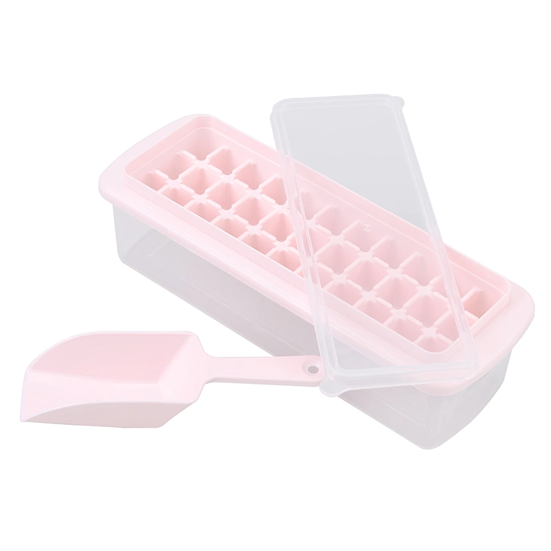 Ice Cube Tray Storage Box With Spill Resistant Lid, Ice Scoop - 12  33 77 Ice Cubes