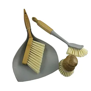 Wholesale Custom Home Wood Bamboo Sofa Carpet Cleaning Brush With Dustpan Set