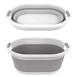2019 New silicone collapsible foldable laundry basket plastic folding clothes storage basket