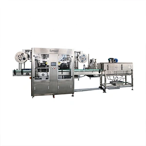 e liquid packaging Double Heads Automatic Pet Glass Bottle Can Shrink Sleeve Labeling Machine Sleeve Labeler with Steam Tunnel bottling equipment prices