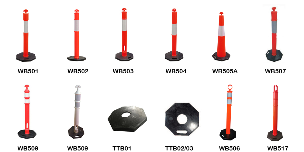 Road Cone Post With Rubber Base