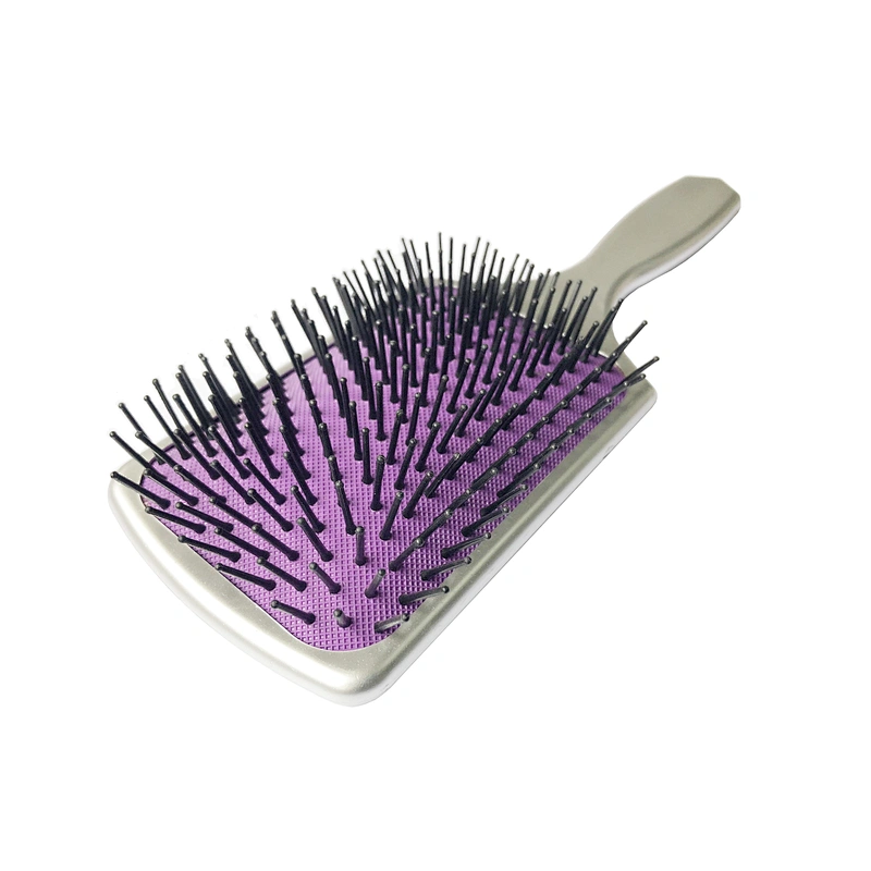 Xinlinda brand fashion popular shiny sliver plastic beauty salon care cushion paddle massage hair brush