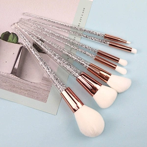 Wholesale 7 Pcs Silver Glitter Crystal Handle Makeup Brush Set Private Label Bling Brushes