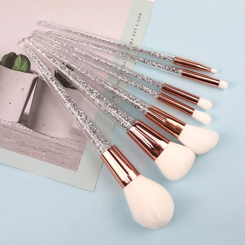Wholesale 7 Pcs Silver Glitter Crystal Handle Makeup Brush Set Private Label Bling Brushes