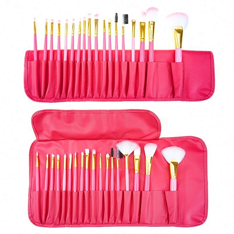 Leather Packing Portable 18Pcs Pink Color Makeup Brush Set