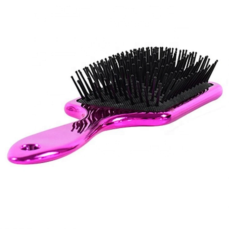 Girls beauty care electroplating shiny soft bristle massage cushion private label paddle brush
