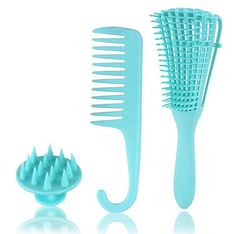 3Pcs Adjustable Bristles Detangling Hair Brush And Silicone Scalp Massage Tangle Free Wide Tooth Comb Set
