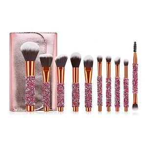 Hot Selling 10Pcs Bling Rhinestone Makeup Brush Set With Bag