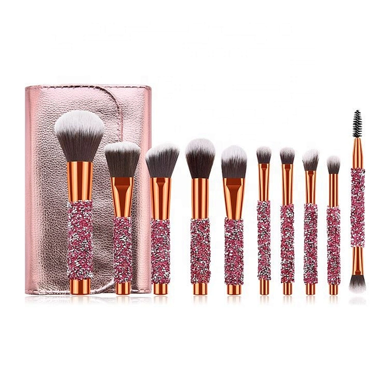 Hot Selling 10Pcs Bling Rhinestone Makeup Brush Set With Bag