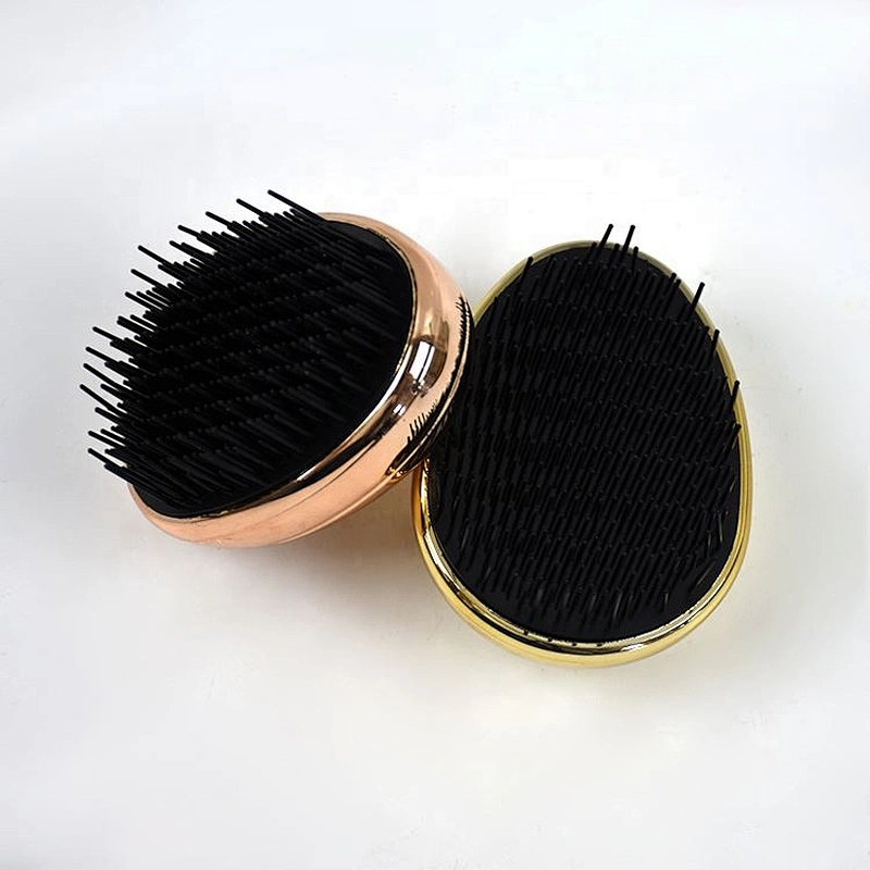 Skillful manufacture beautiful design color brilliancy electroplated surface mini egg shape detangle hairbrush