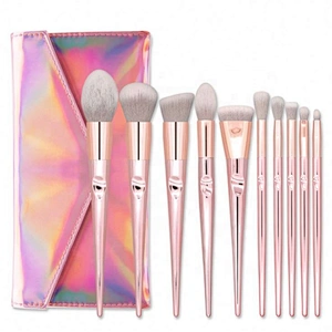 10 Pcs Portable Aluminum Handle Makeup Brushes For Pink Laser Bag Thumb Kit