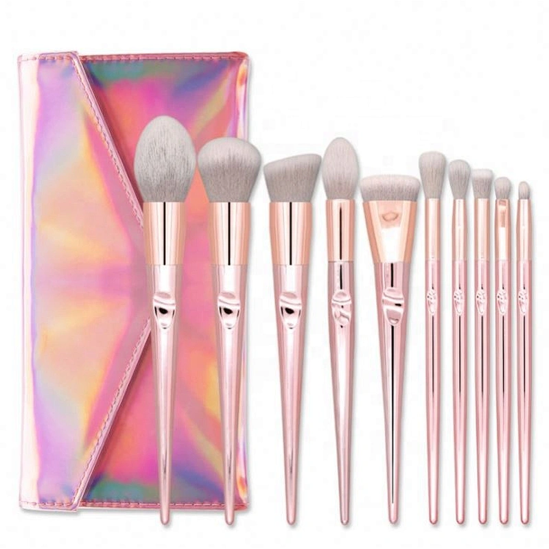 10 Pcs Portable Aluminum Handle Makeup Brushes For Pink Laser Bag Thumb Kit