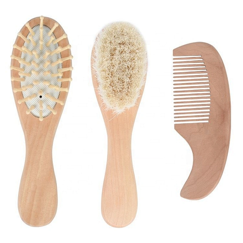 ECO friendly perfect gift mini hair brush 2-pack set natural wooden baby soft goat bristle hair brush