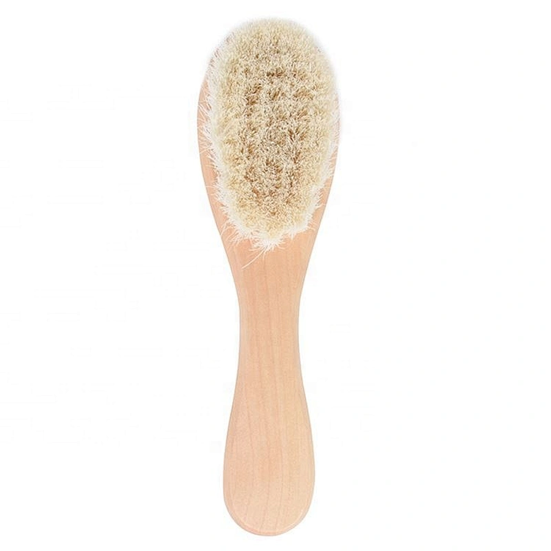 Newborn baby care hairbrush eco friendly natural wood small kids pocket mini goat hair wooden baby brush