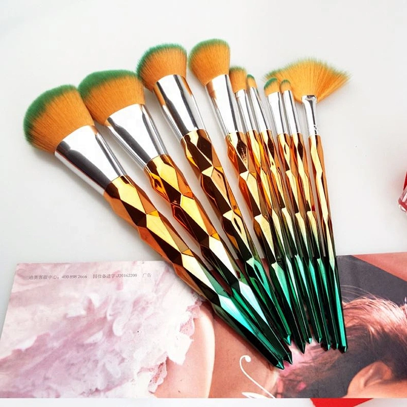 9Pcs Red Glitter Diamond Makeup Brushes Set Foundation Blending Power Rainbow Eyeshadow Brush