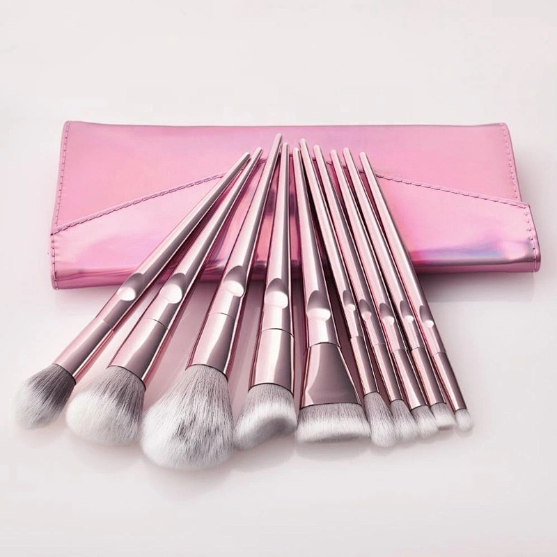 AMEIZII 10Pcs Makeup Brush Set With Case Rose Gold Brochas De Maquillaje Professional Make Up Brushes