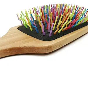 Long Handle Wooden Custom Curved Wave Brush 360 Wave Brush Boar Bristles Hair Brush For Men