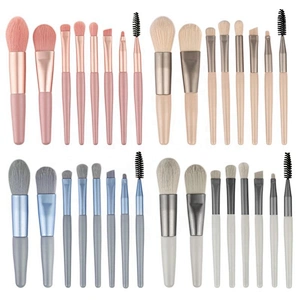 Factory Wholesale 8Pcs Wooden Makeup Brush Cosmetic Make Up Brushes Pink Blue Grey Yellow Matte Wood Handle Set