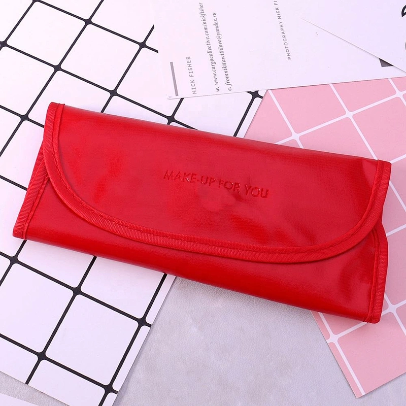 No Logo Red 7Pcs Makeup Brush Set With Cosmetics Bag