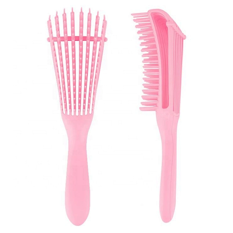 Customize private label flexible dry 8 rows hairdressing salon styling pink detangling hair brush