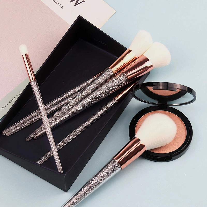 Wholesale 7 Pcs Silver Glitter Crystal Handle Makeup Brush Set Private Label Bling Brushes