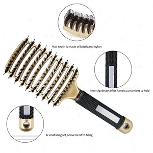Salon Professional Wig Hard Vented Massage Curved Curly Plastic Gold Boar Bristle Hair Brush Detangle For Men Styling